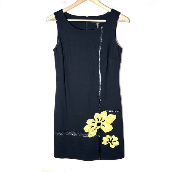 Laundry black sheet dress with embroidered yellow flowers and beads size 2 B98 - Picture 1 of 3